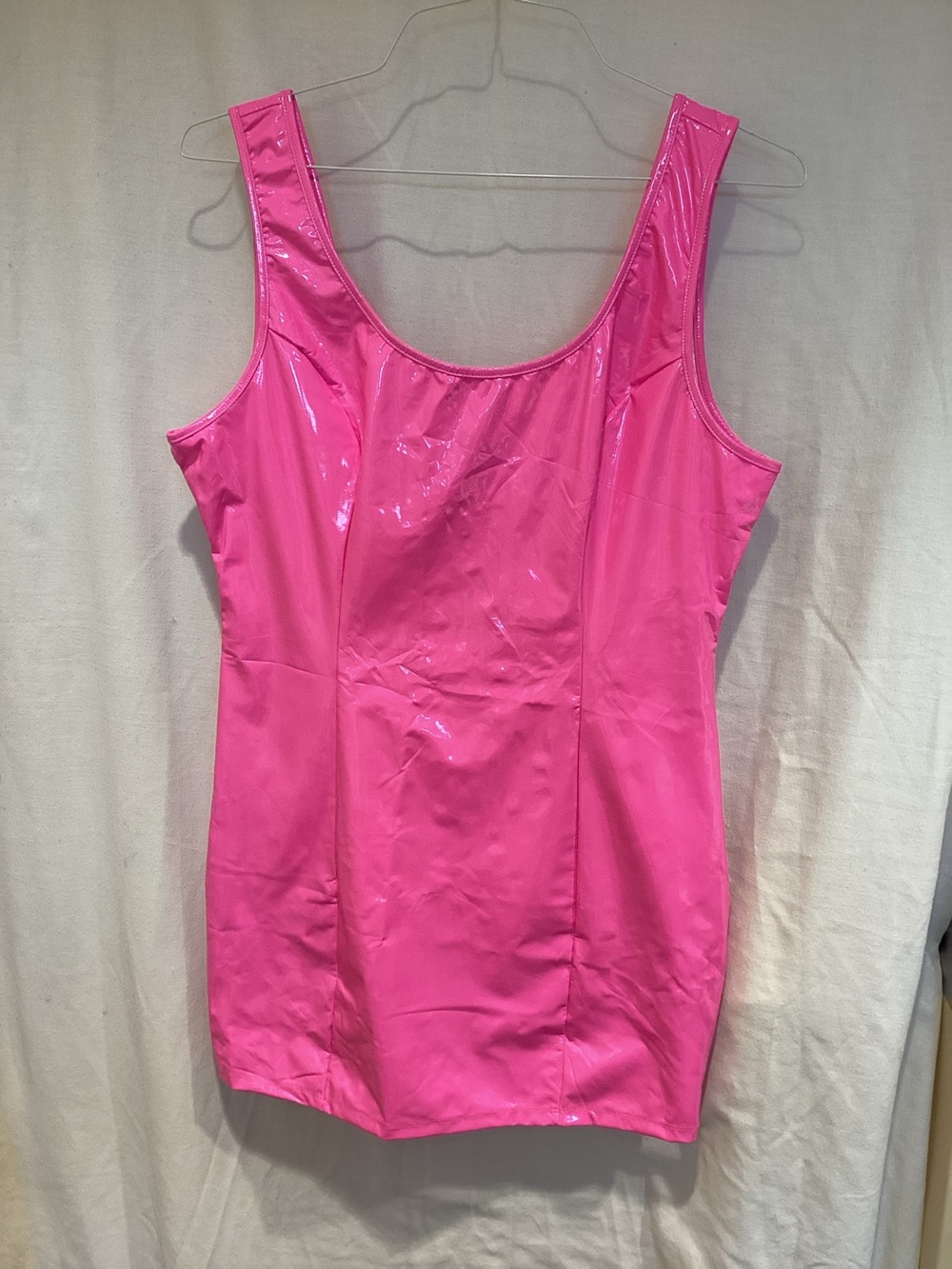 Women's Shiny Scoop Neck Tank Dress - Hot Pink